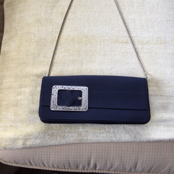 navy satin handbag